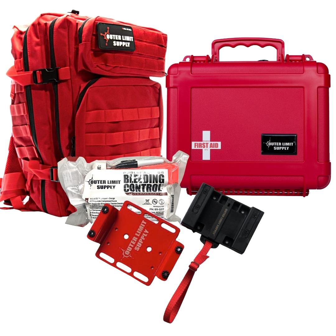 2020 Series Combo Pack is our way of setting you up to always be prepared for an emergency. Includes a fully stocked 6500 MedKit, a fully stocked IFAK backpack, a bleeding control kit, and a quick releasee mounting system.